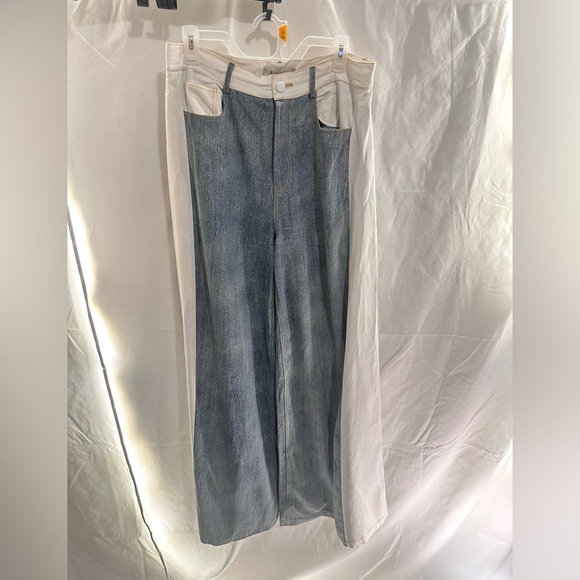 New NWT The Femm Perrie Colorblocked Flared Jeans denim wide leg revolve - Picture 6 of 9